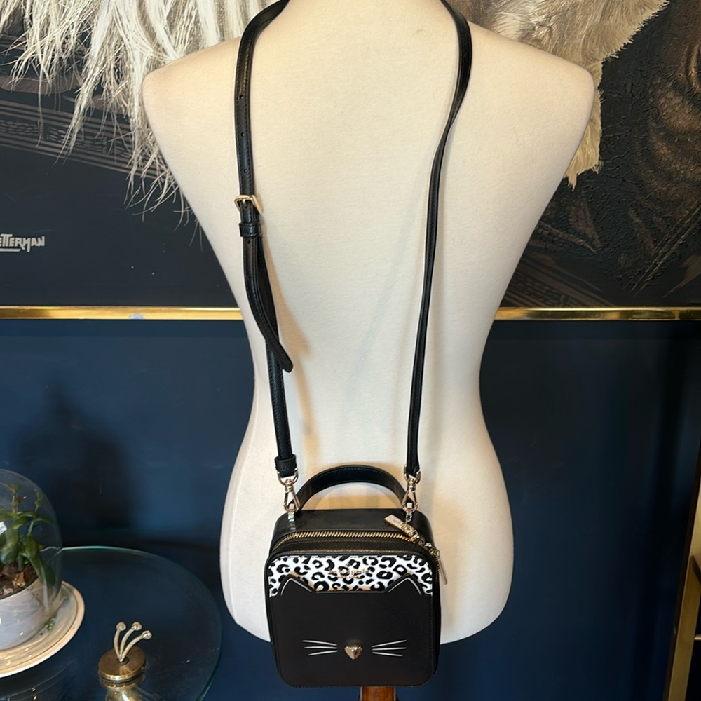 Kate spade black white animal print purse bag cat kitten